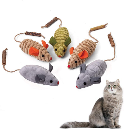 Organic Silvervine Catnip Toys - Plush Cat Chew Interactive Toys (Multicolor 5Pcs Mice) for Indoor Cats & Kittens over 6 Months Old