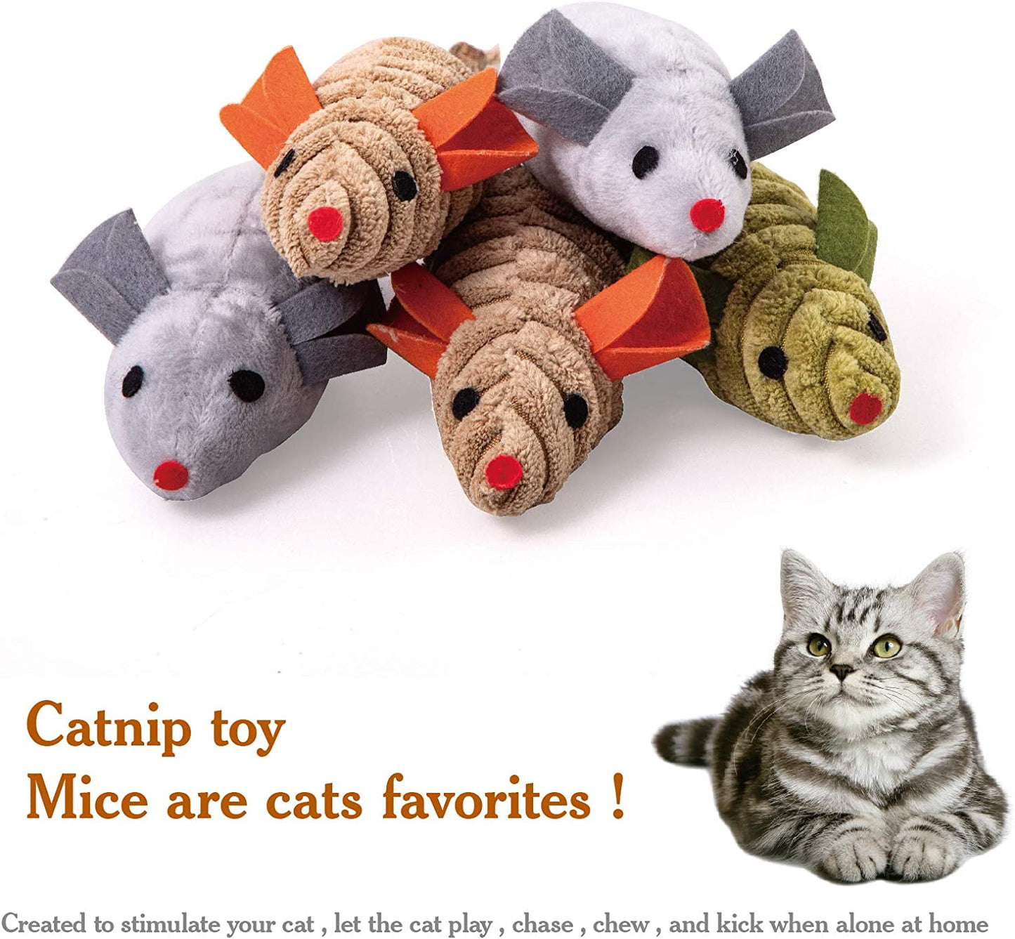 Organic Silvervine Catnip Toys - Plush Cat Chew Interactive Toys (Multicolor 5Pcs Mice) for Indoor Cats & Kittens over 6 Months Old